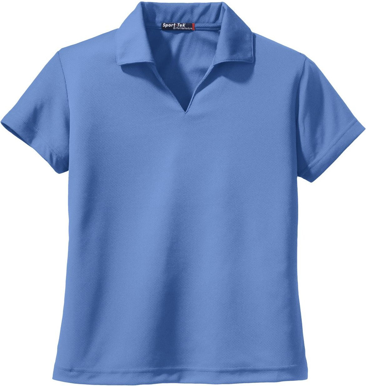 Front View of Blueberry Sport-Tek Women's Dri-Mesh V-Neck Polo. L469