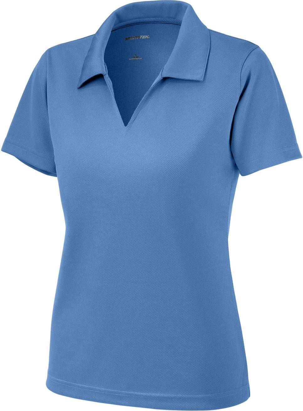 Front View of Blueberry Sport-Tek Women's Dri-Mesh V-Neck Polo. L469