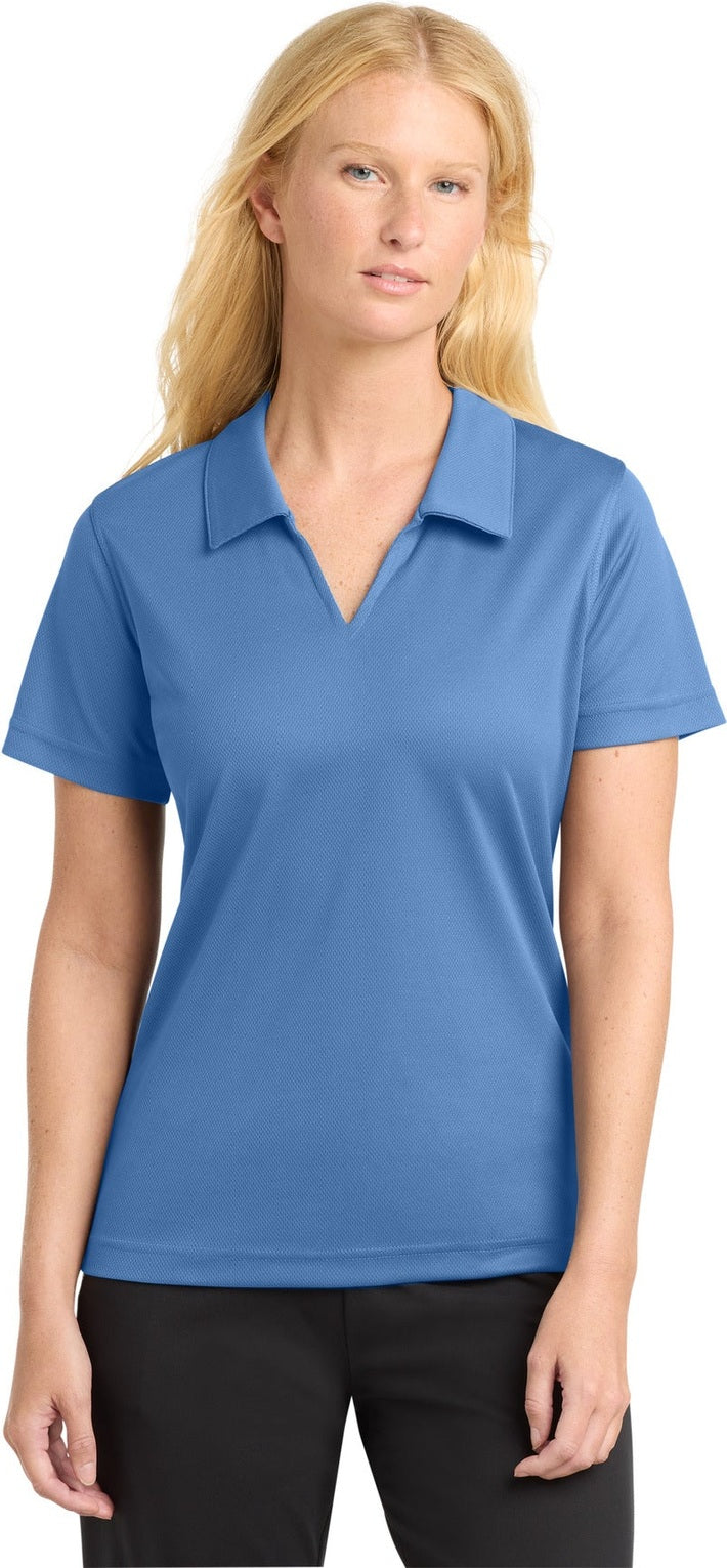 Front View of Blueberry Sport-Tek Women's Dri-Mesh V-Neck Polo. L469