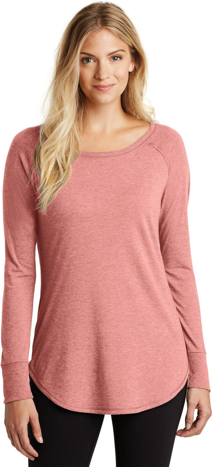 Front View of Blush Frost District Women's Perfect Tri Long Sleeve Tunic Tee. DT132L