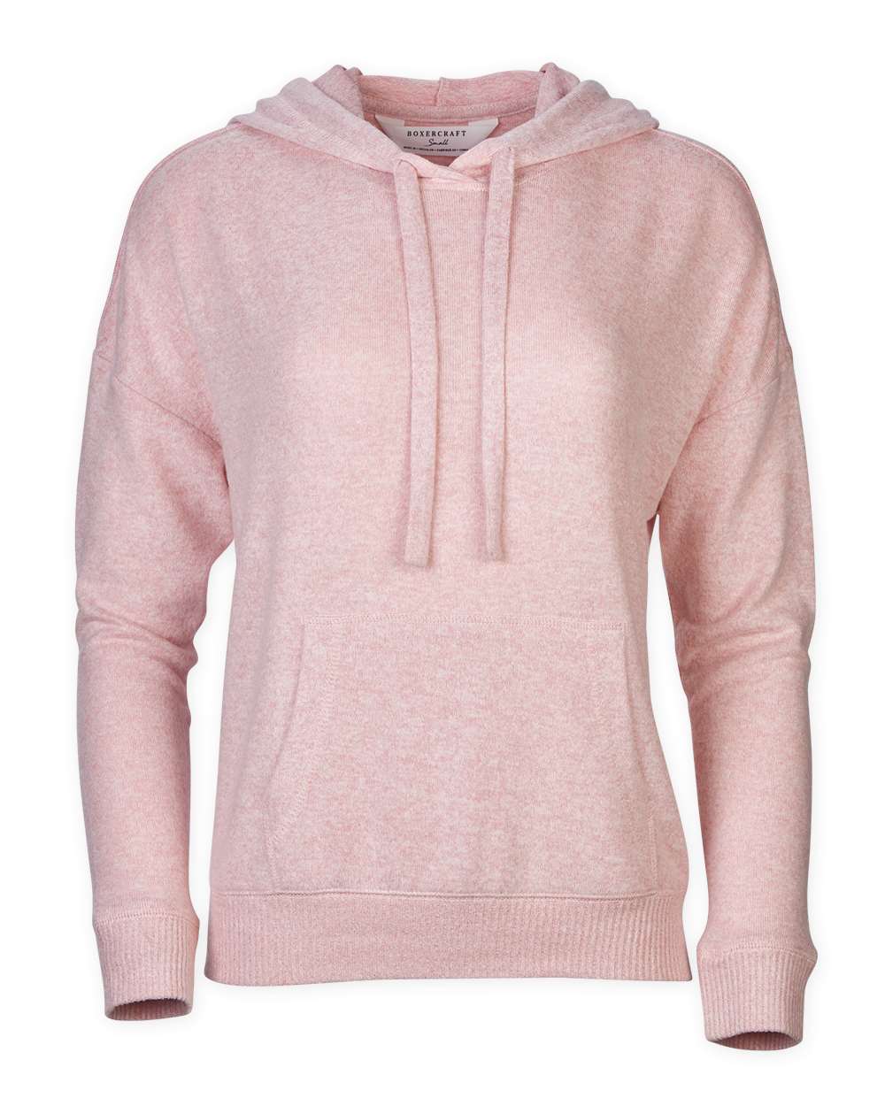 Front View of Blush Heather Women's Cuddle Fleece Hooded Pullover - BW1501