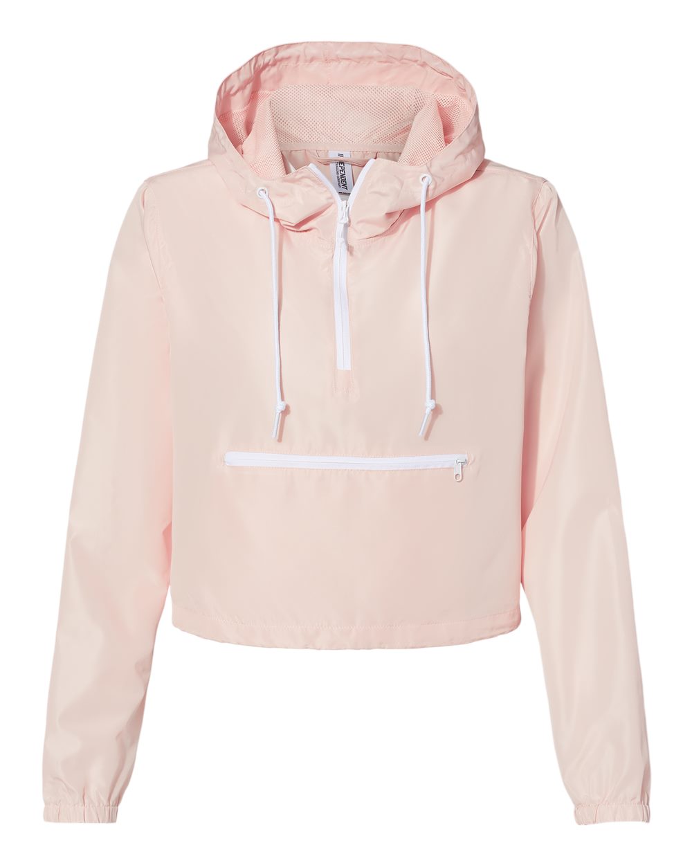 Front View of Blush/ White Zipper Women's Lightweight Quarter-Zip Pullover Crop Windbreaker - EXP64CRP