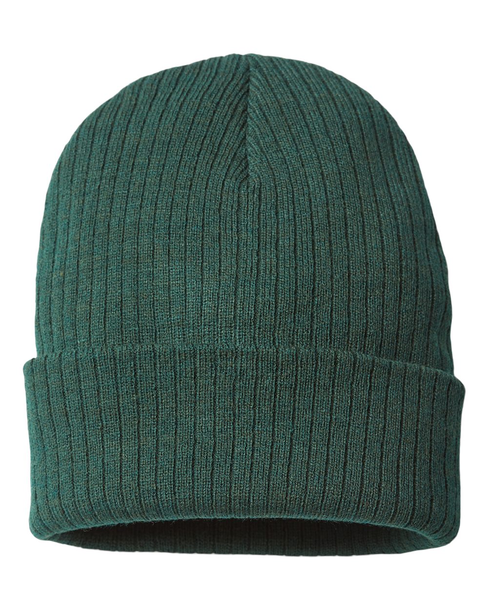 Front View of Bottle Green Sustainable Rib Cuffed Beanie - RIO