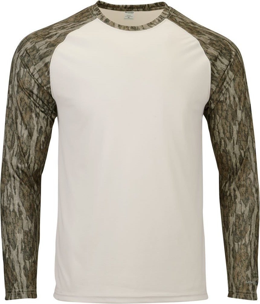 Front View of Bottomland Jackson Mossy Oak Colorblocked Long Sleeve T-Shirt - 236