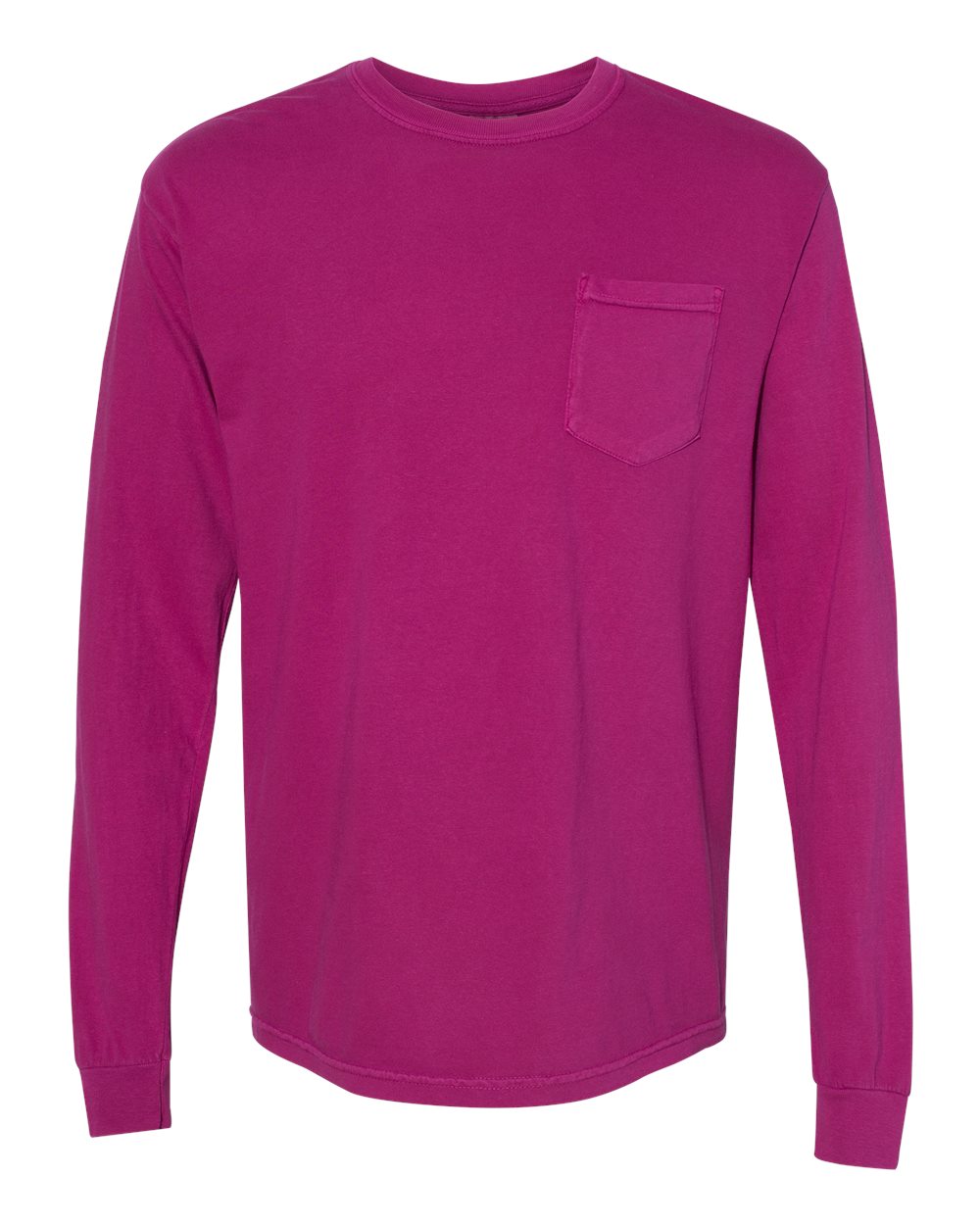 Front View of Boysenberry Garment-Dyed Heavyweight Long Sleeve Pocket T-Shirt - 4410