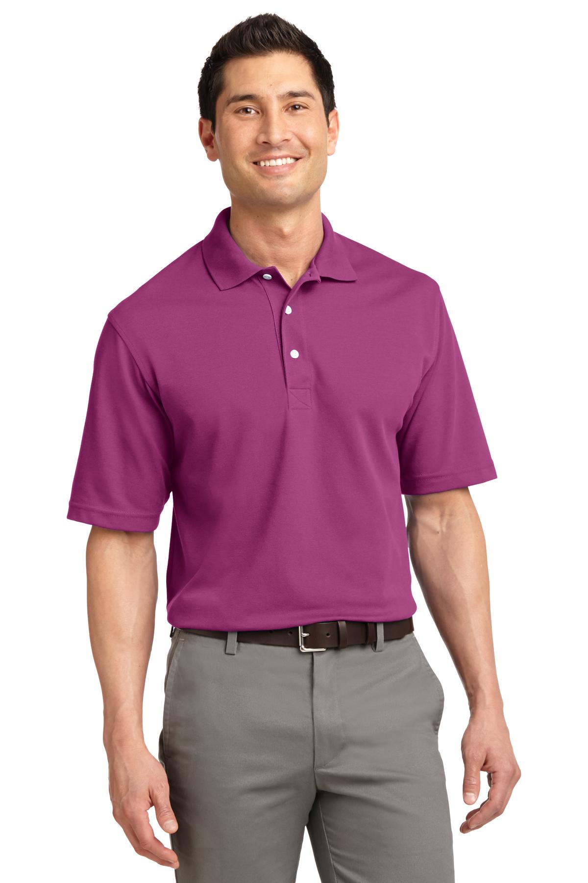Front View of Boysenbry Pink Port Authority Rapid Dry Polo. K455