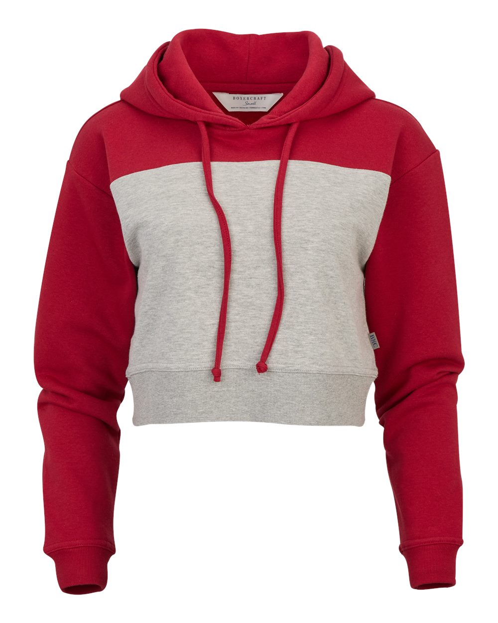 Front View of Brick Red/ Oxford Heather Women's Cropped Fleece Hooded Sweatshirt - BW5404