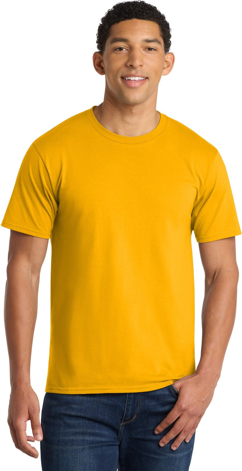 Front View of Bright Gold Port & Co Fan Favorite Tee. PC450