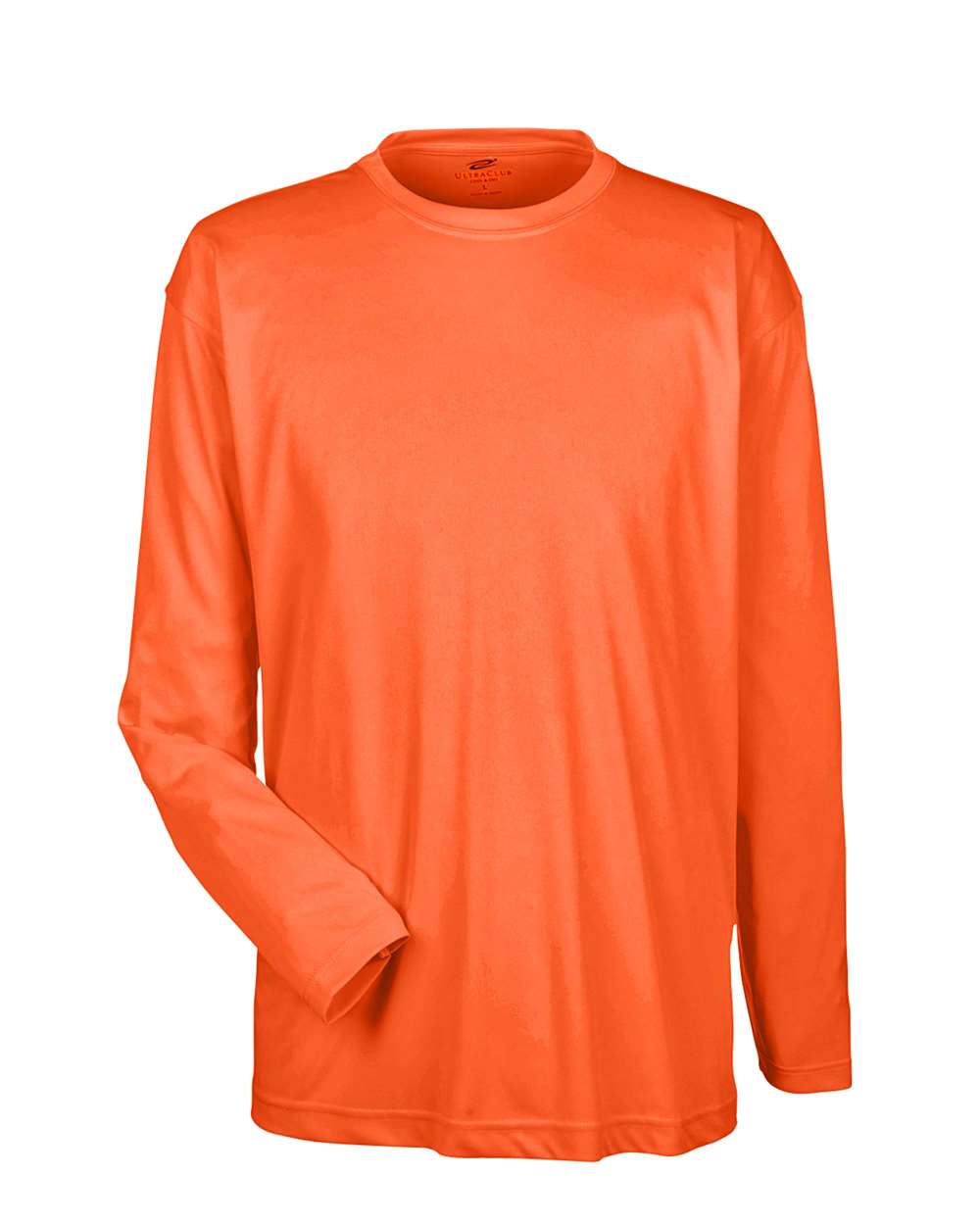 Front View of Bright Orange Men's Cool & Dry Sport Long Sleeve Performance Interlock T-Shirt - 8422