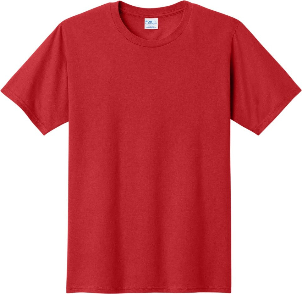 Front View of Bright Red Port & Co Fan Favorite Tee. PC450