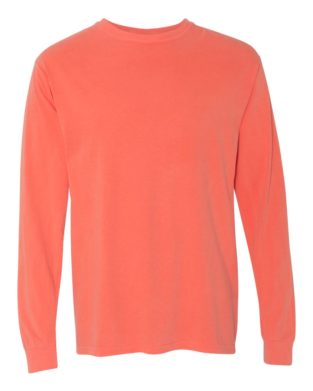 Front View of Bright Salmon Garment-Dyed Heavyweight Long Sleeve T-Shirt - 6014