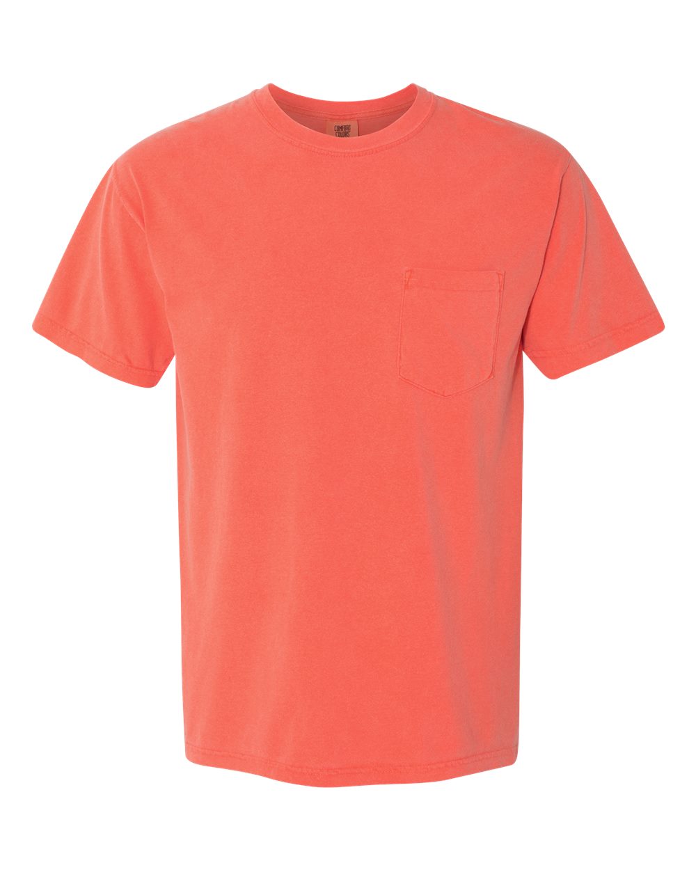 Front View of Bright Salmon Garment-Dyed Heavyweight Pocket T-Shirt - 6030
