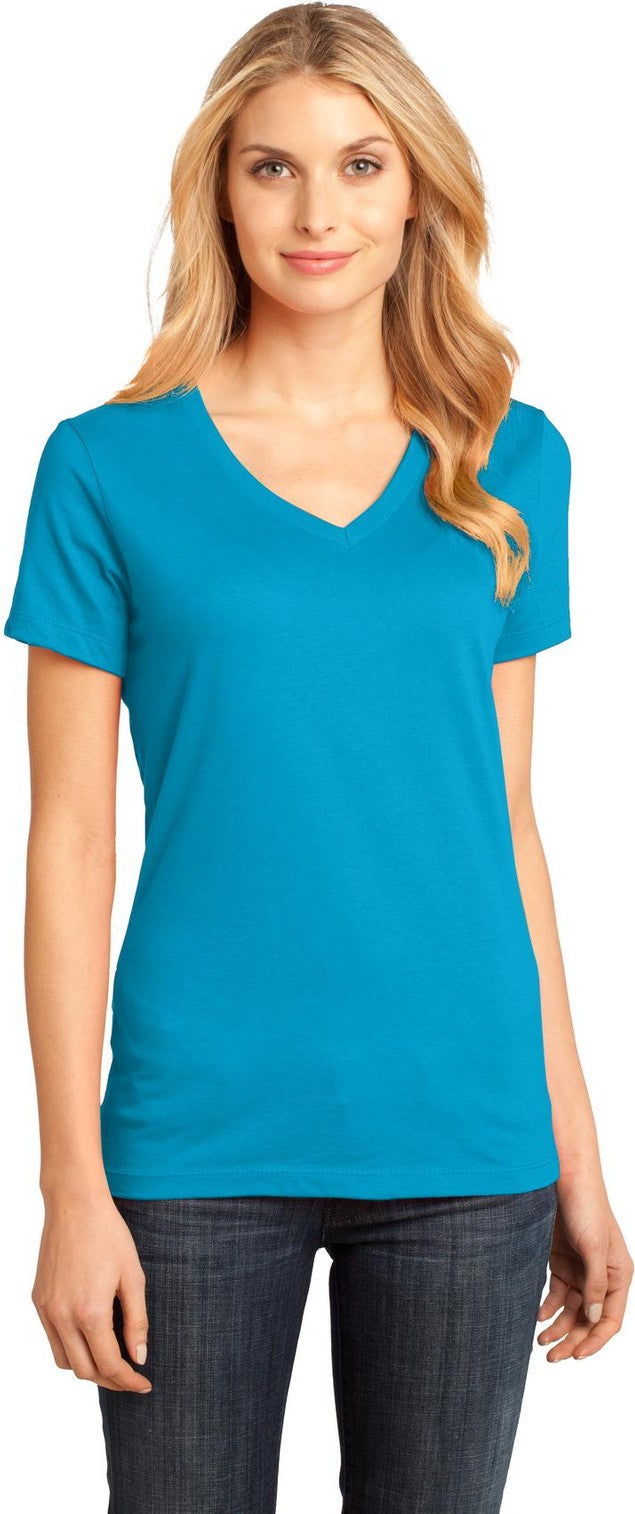 Front View of Bright Turqu District - Women's Perfect Weight V-Neck Tee. DM1170L