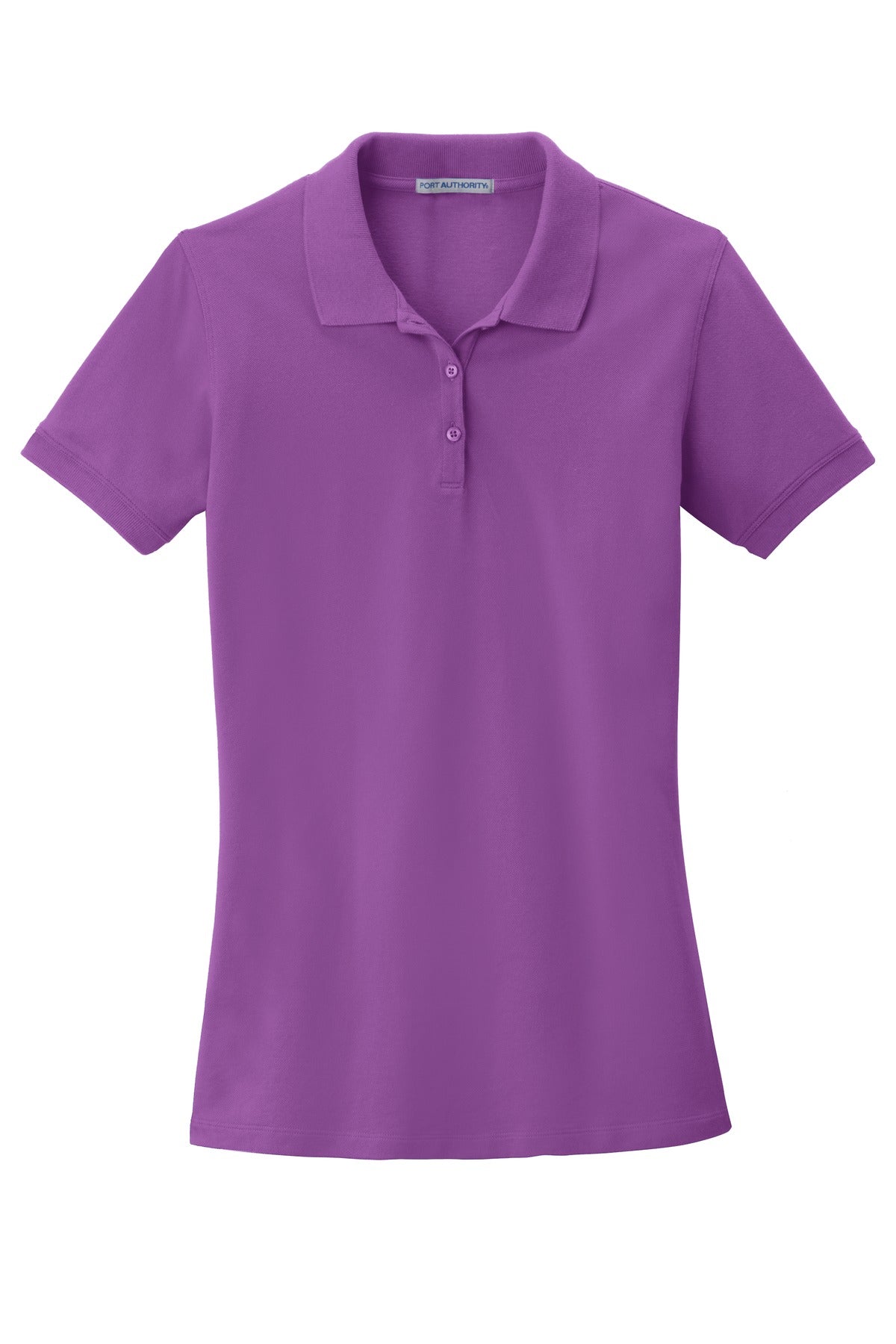 Front View of Bright Violet Port Authority Women's EZCotton Polo. LK8000