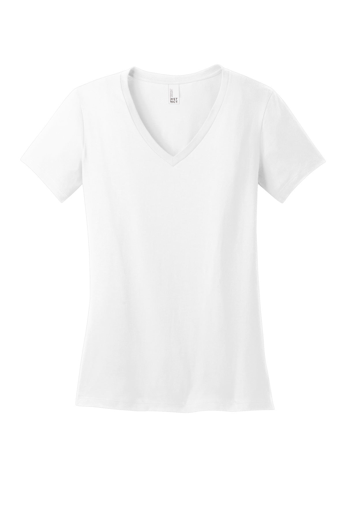 Front View of Bright White District - Women's Perfect Weight V-Neck Tee. DM1170L