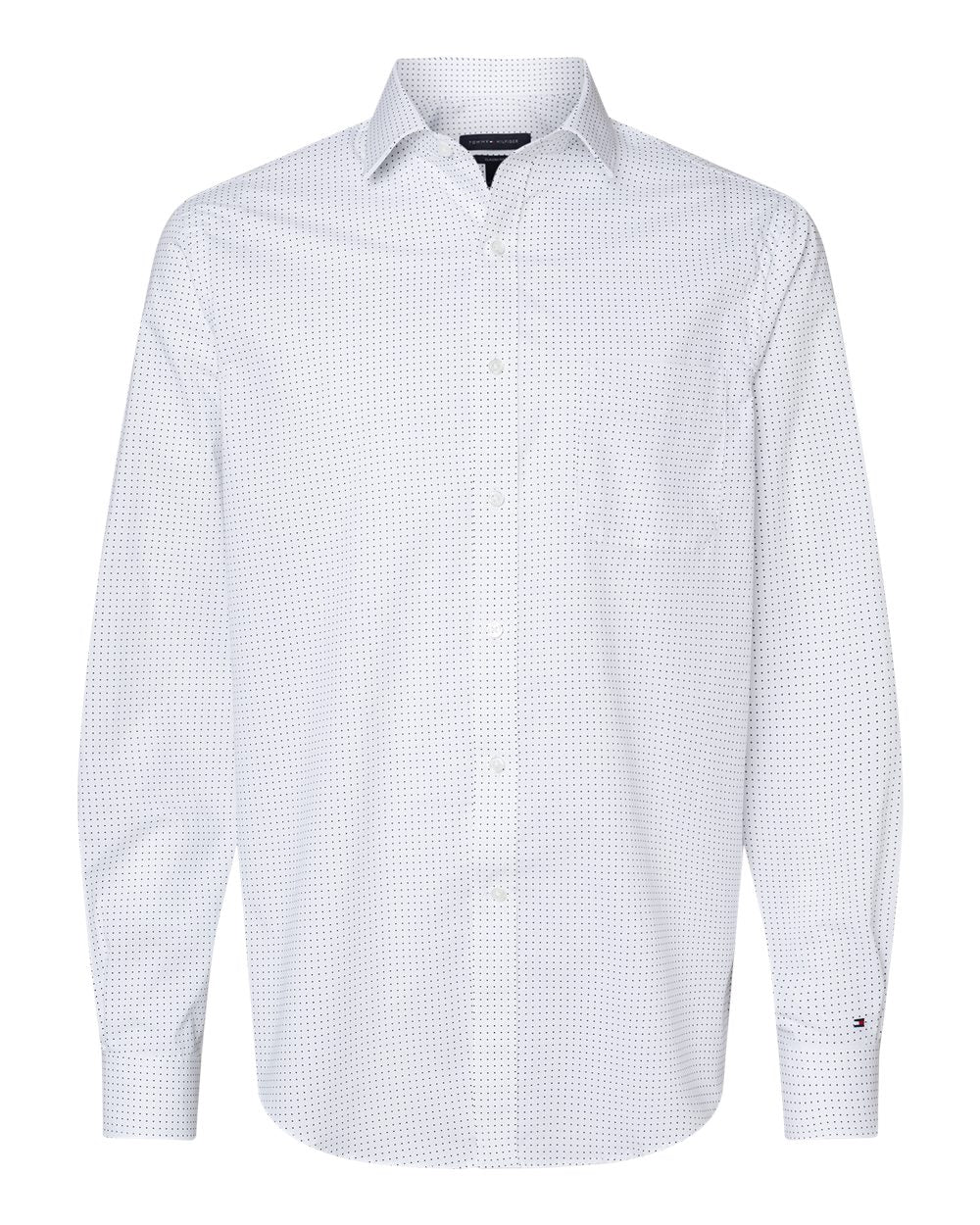 Front View of Bright White Polka Dot Shirt - 13TH105