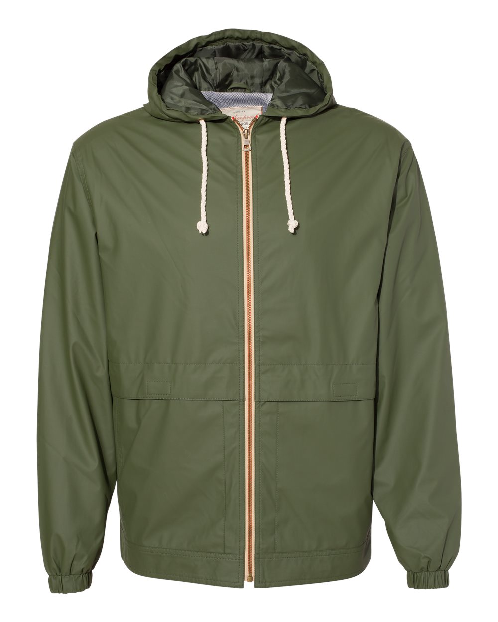 Front View of Bronze Green Vintage Hooded Rain Jacket - 193910