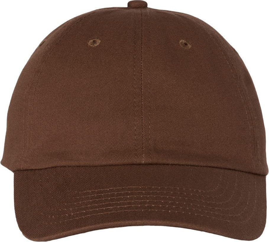 Front View of Brown Bio-Washed Classic Dad Hat - VC300A