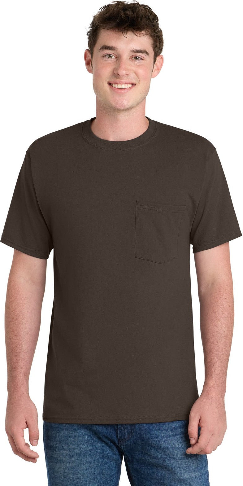 Front View of Brown Port & Co Essential Pocket Tee. PC61P