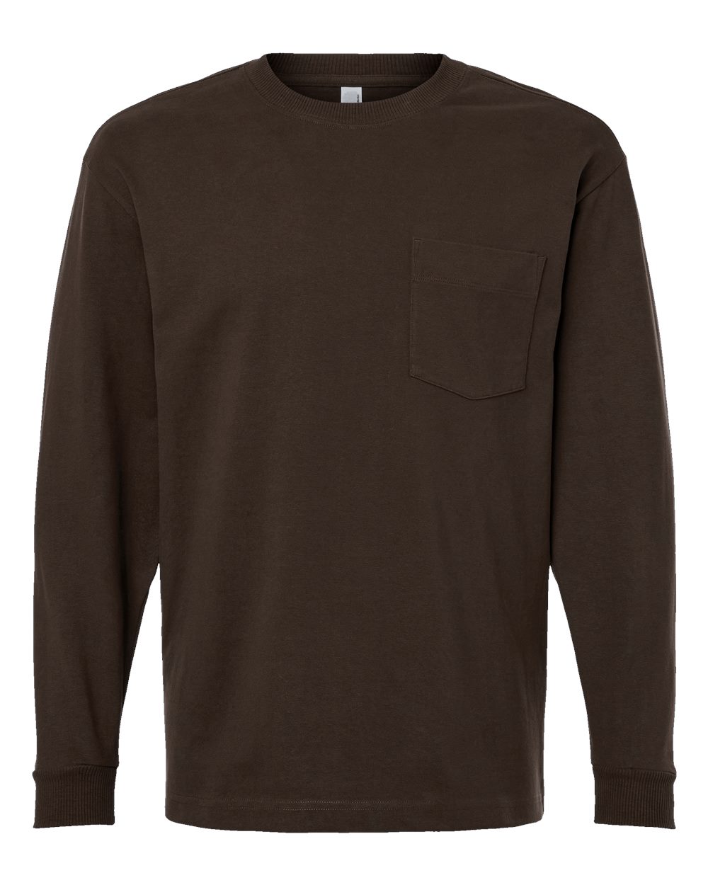 Front View of Brown Super Heavyweight Long Sleeve Pocket Tee - 9410