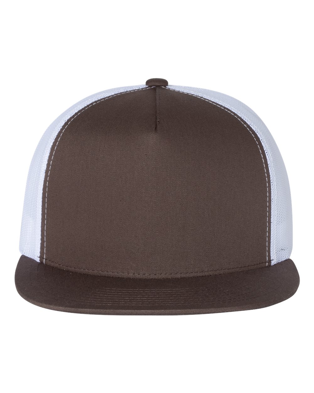 Front View of Brown/ White Five-Panel Classic Trucker Cap - 6006