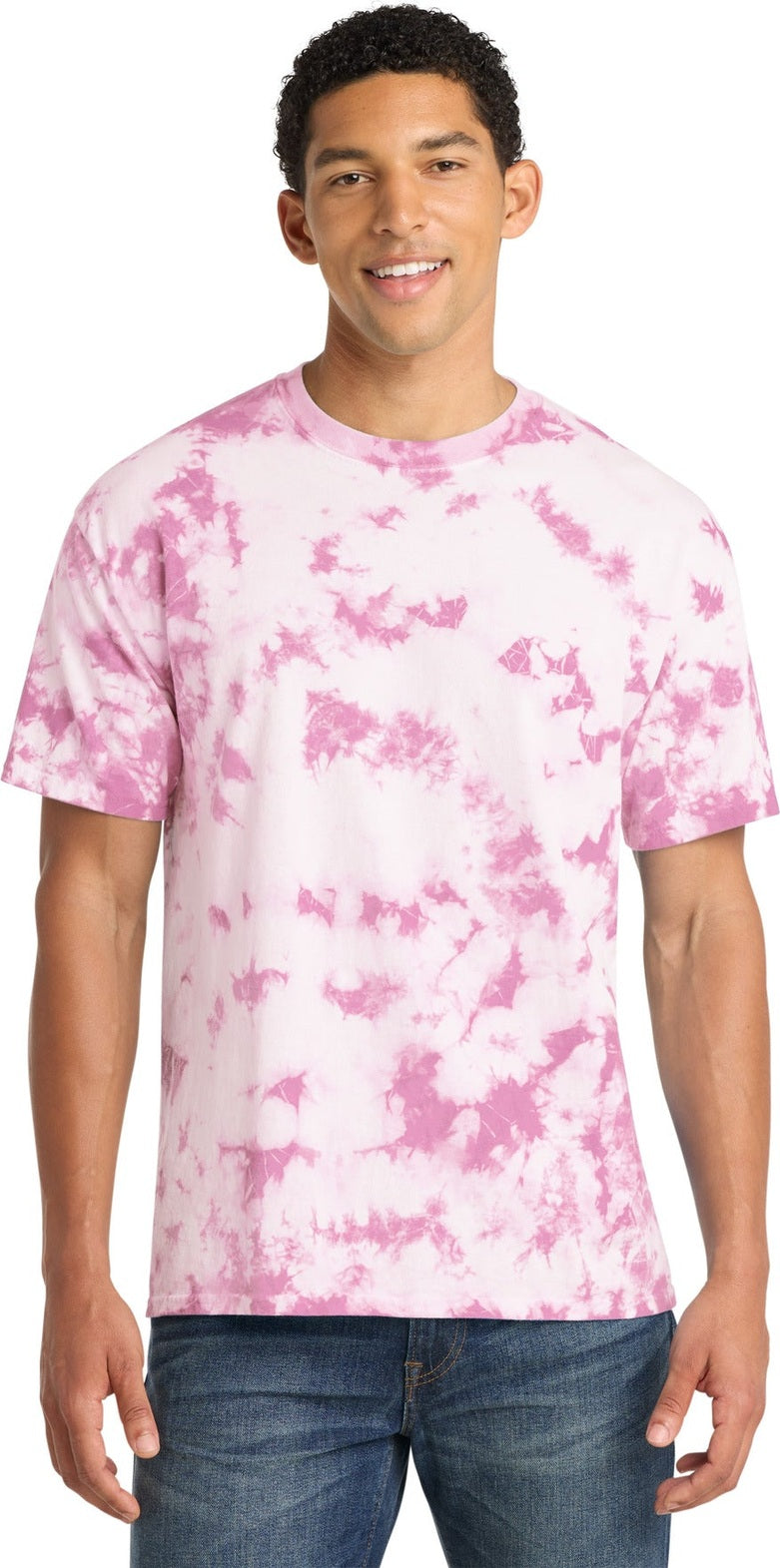 Front View of BrtPink Port & Co Crystal Tie-Dye Tee PC145
