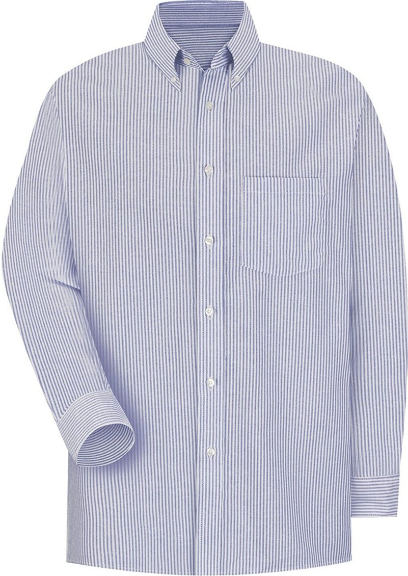 Front View of BS-Blue/ White Stripe 33 Executive Oxford Dress Shirt - Additional Sizes - SR70EXT