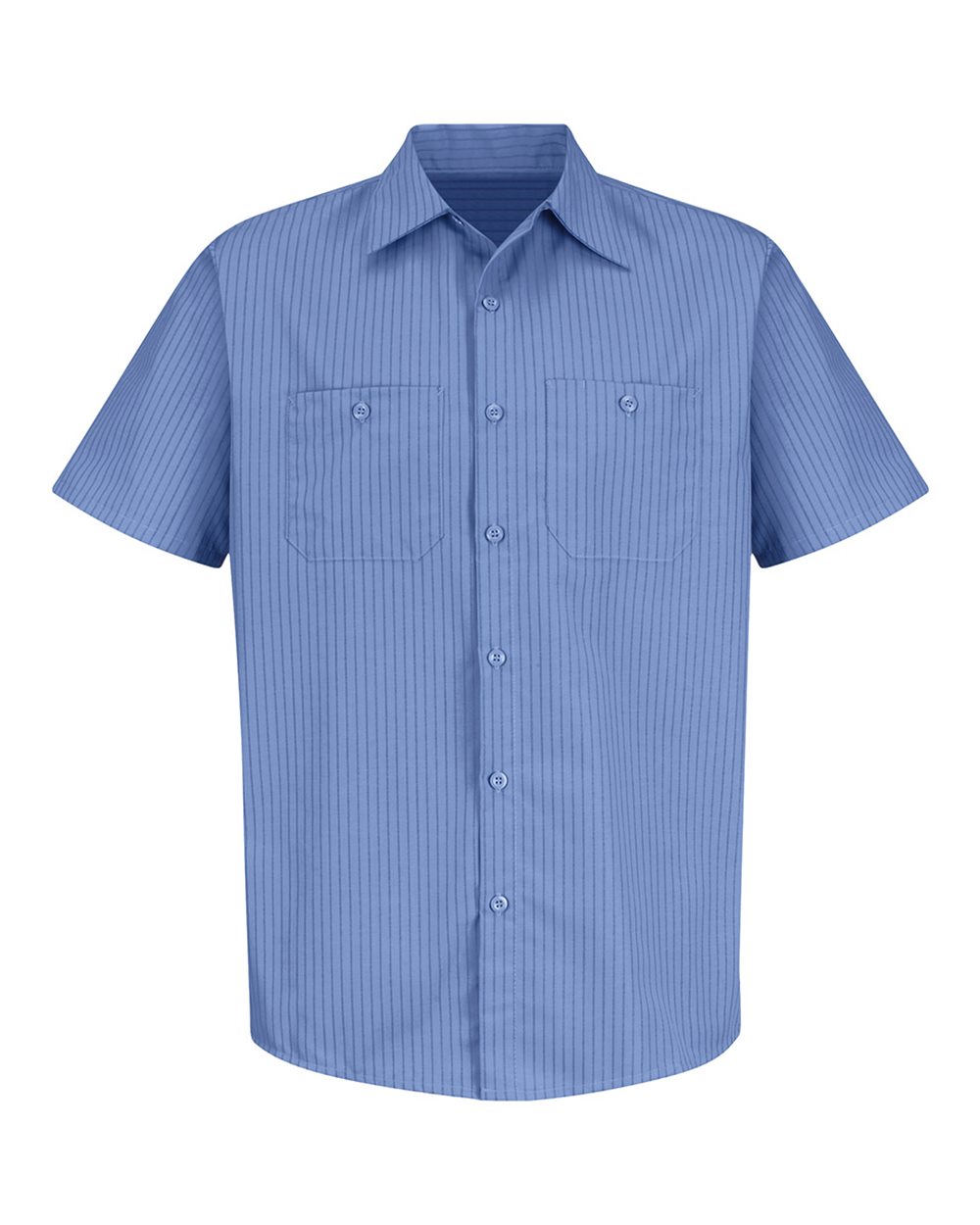Front View of BS-Petrol Blue/ Navy Industrial Stripe Short Sleeve Work Shirt - SB22