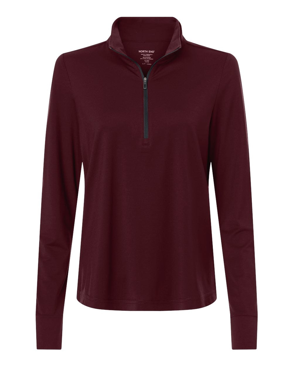 Front View of Burgundy/ Carbon Women's Jaq Stretch Performance Quarter-Zip - NE405W plain