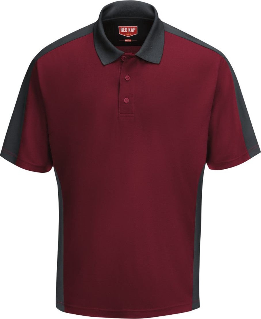 Front View of Burgundy/ Charcoal Short Sleeve Performance Knit Two Tone Polo - SK54