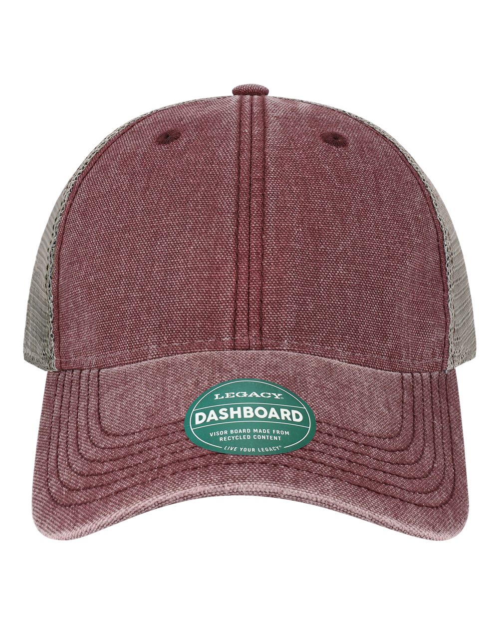 Front View of Burgundy/ Grey Dashboard Trucker Cap - DTA
