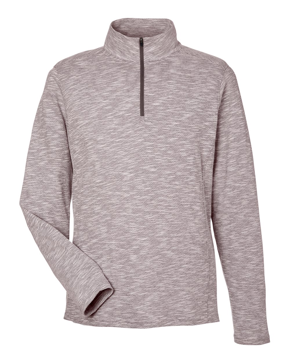 Front View of Burgundy Heather Men&#39;s Eclipse Jacquard Quarter-Zip Pullover - NE415