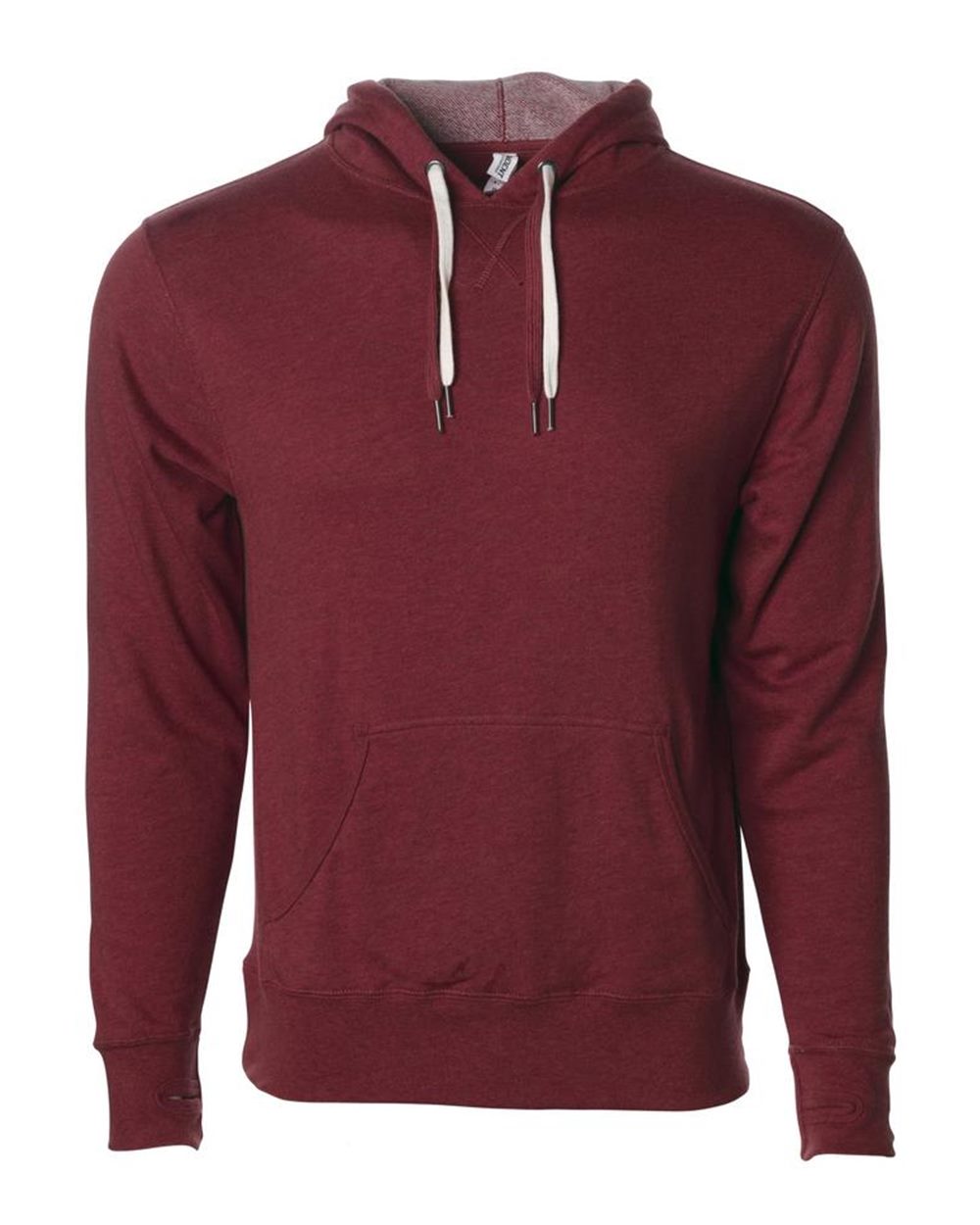 Front View of Burgundy Heather Midweight French Terry Hooded Sweatshirt - PRM90HT