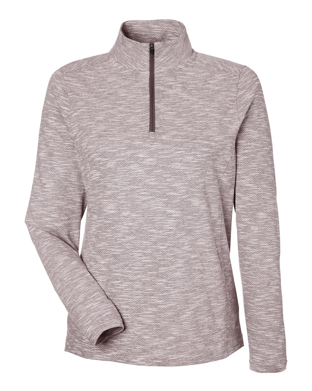 Front View of Burgundy Heather Women's Eclipse Jacquard Quarter-Zip Pullover - NE415W