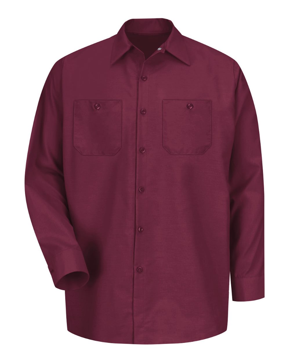 Front View of Burgundy Industrial Long Sleeve Work Shirt - SP14
