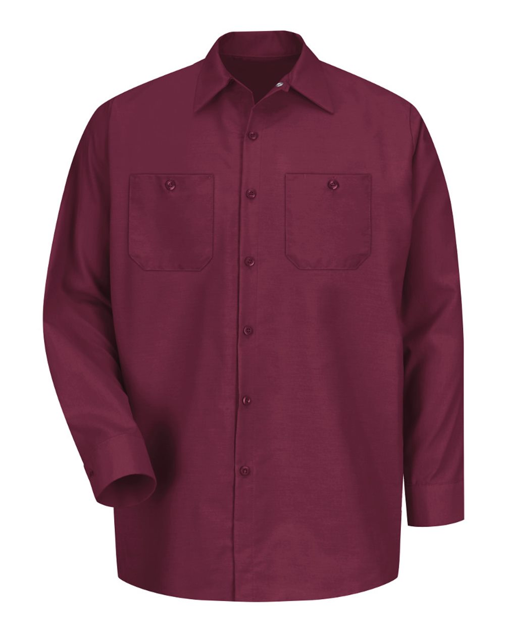 Front View of Burgundy Industrial Long Sleeve Work Shirt - Tall Sizes - SP14T
