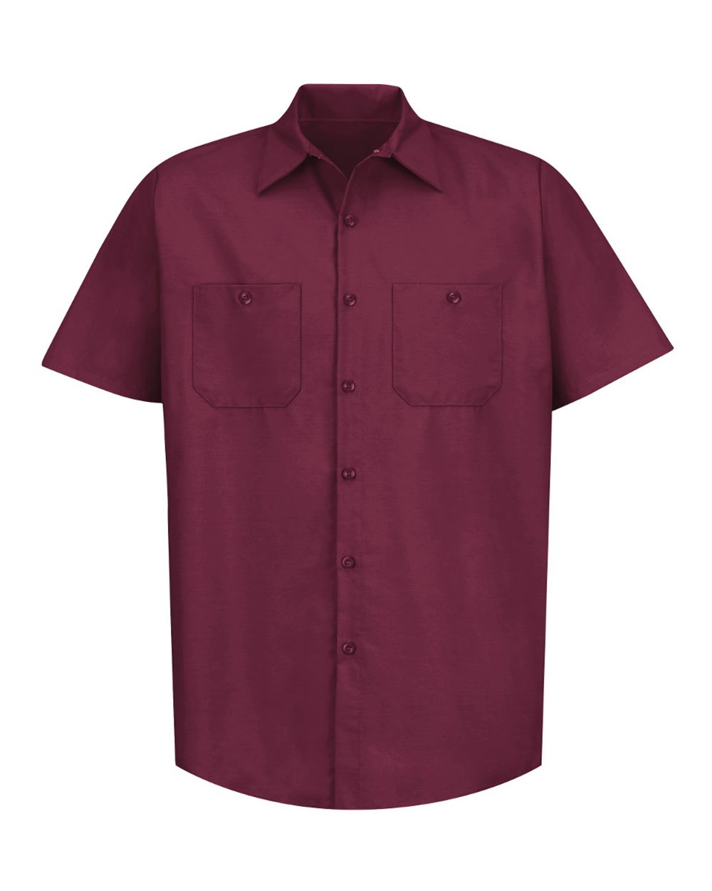 Front View of Burgundy Industrial Short Sleeve Work Shirt - SP24