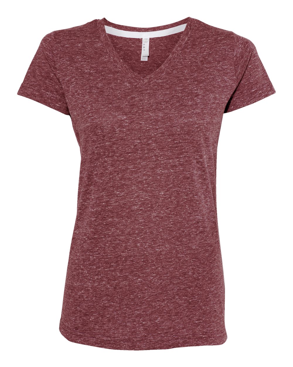 Front View of Burgundy Melange Women's Harborside Mélange V-Neck Tee - 3591