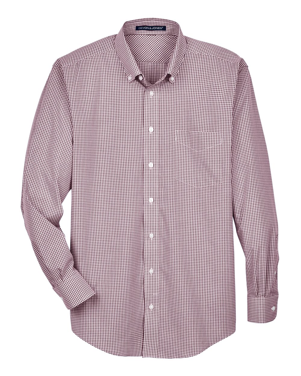 Front View of Burgundy Men&#39;s Crown Collection® Gingham Check Woven Dress Shirt - D640