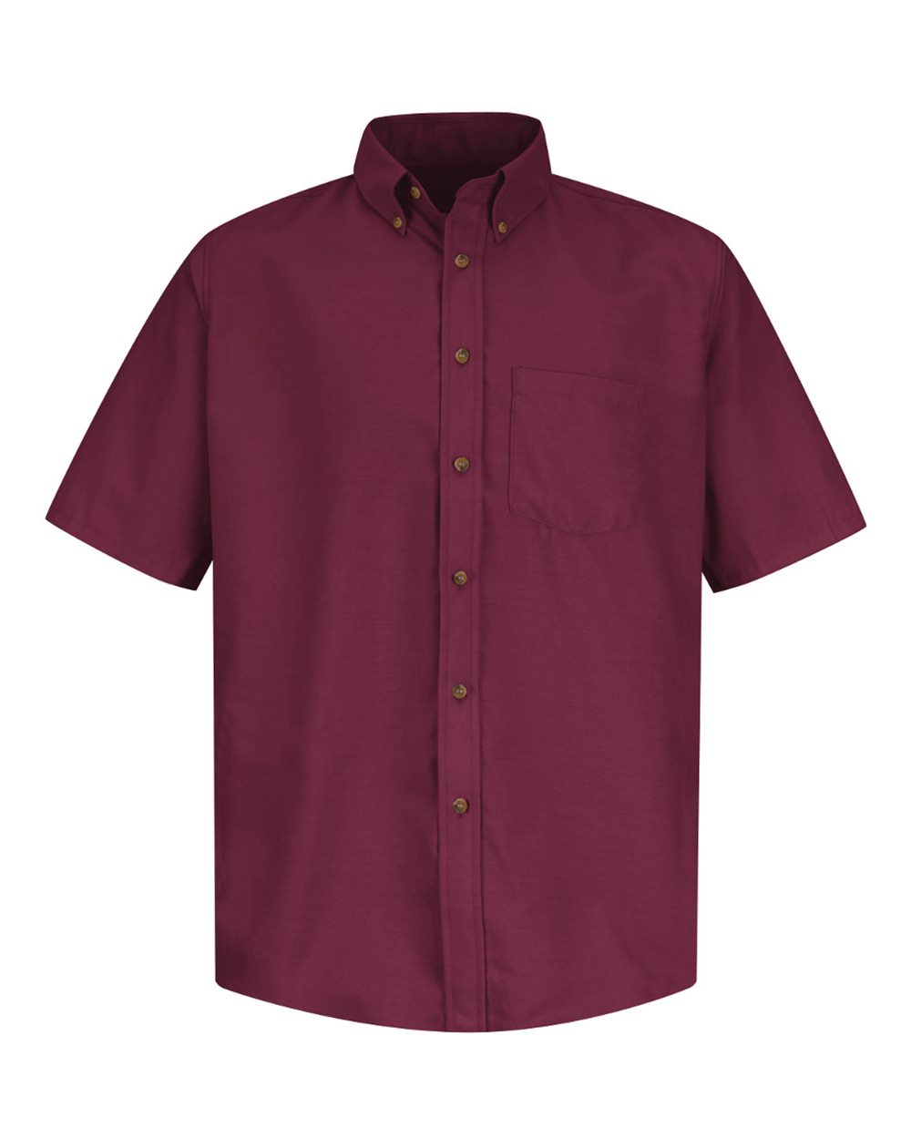 Front View of Burgundy Poplin Short Sleeve Dress Shirt - SP80
