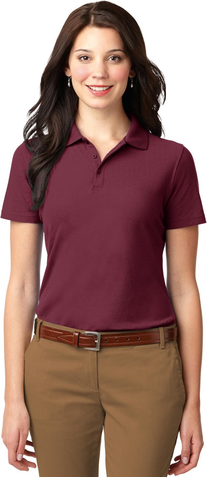 Front View of Burgundy Port Authority Women's Stain-Resistant Polo. L510
