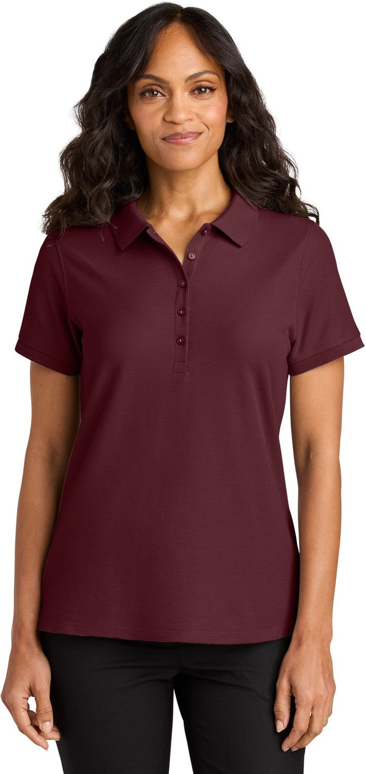 Front View of Burgundy Port Authority Women's Wearever Signature Pique Polo LK200