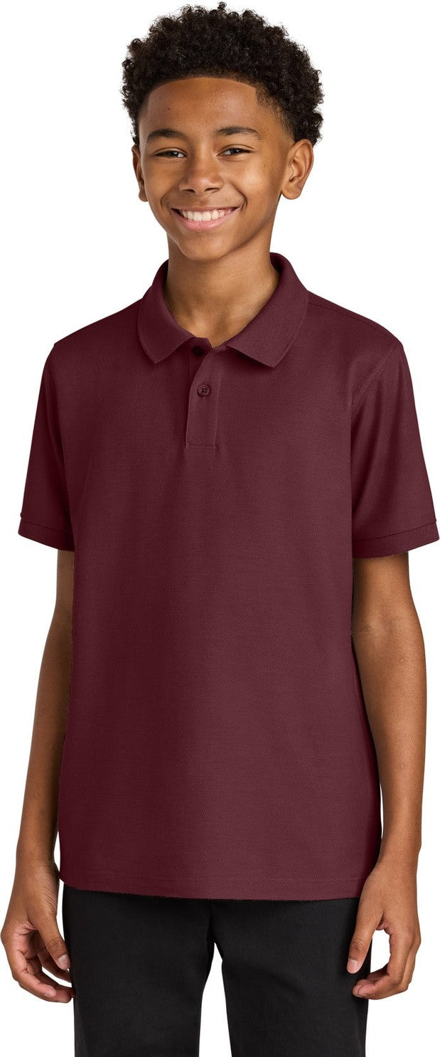 Front View of Burgundy Port Authority Youth Wearever Signature Pique Polo Y200
