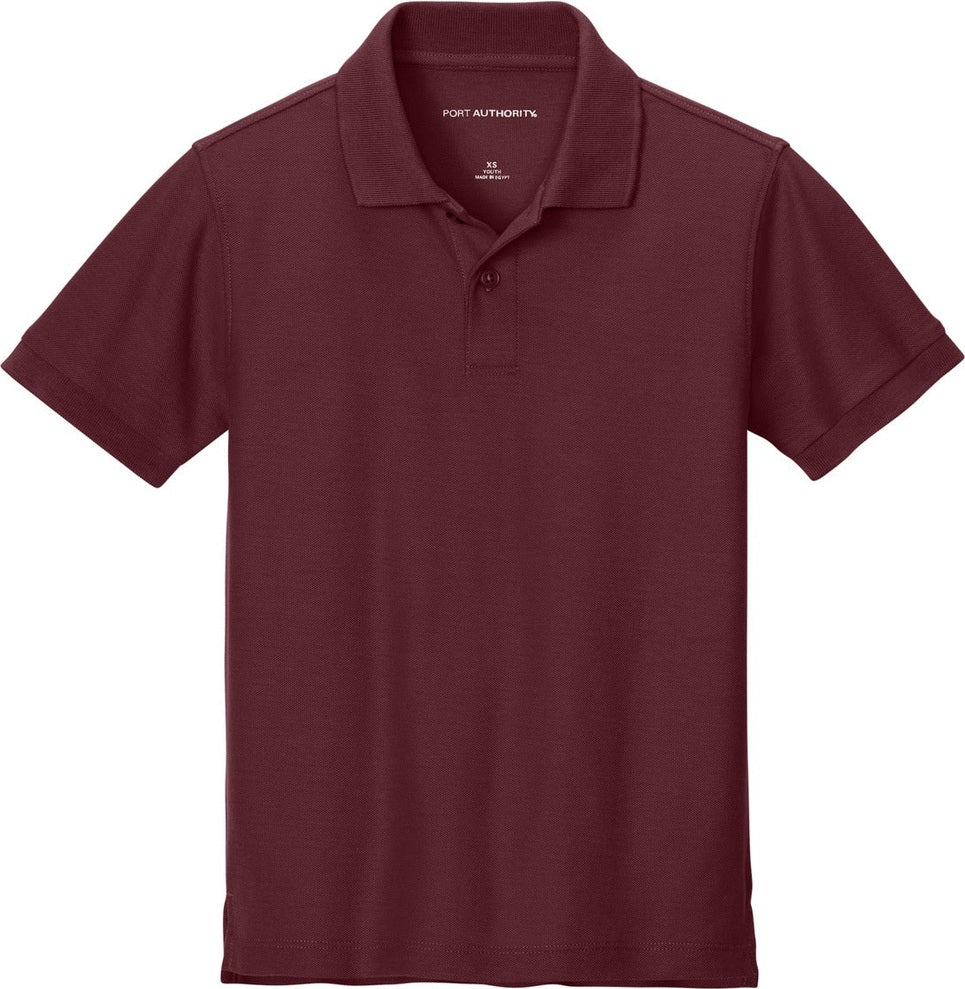 Front View of Burgundy Port Authority Youth Wearever Signature Pique Polo Y200
