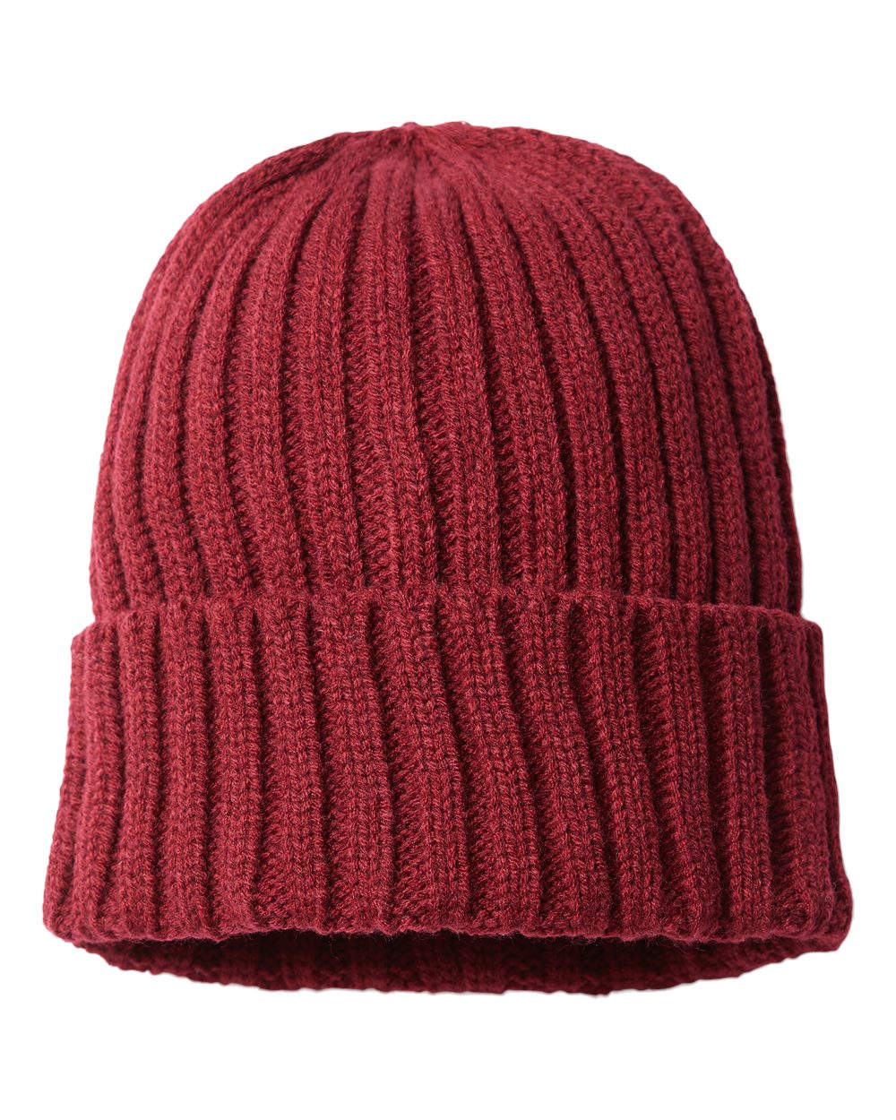 Front View of Burgundy Sustainable Cable Knit Cuffed Beanie - SHORE