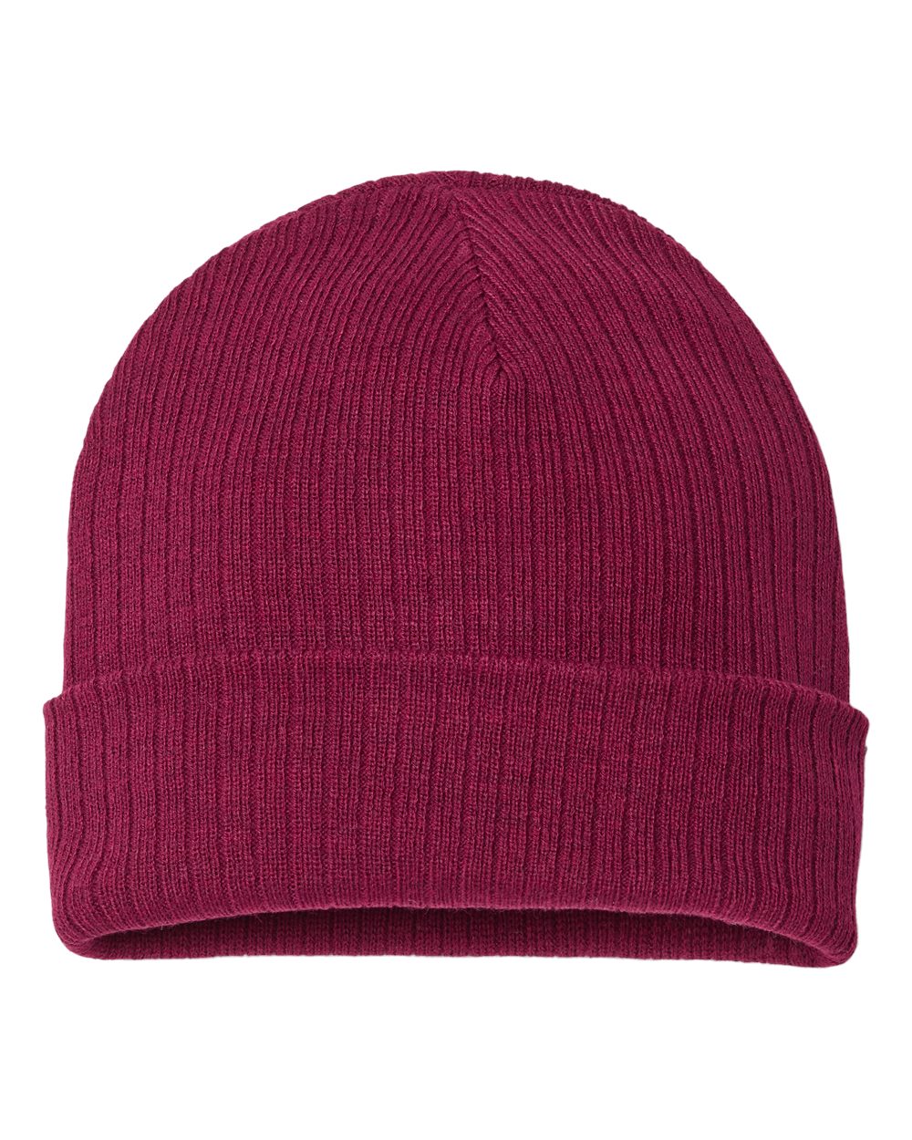 Front View of Burgundy Sustainable Rib Cuffed Beanie - RIO