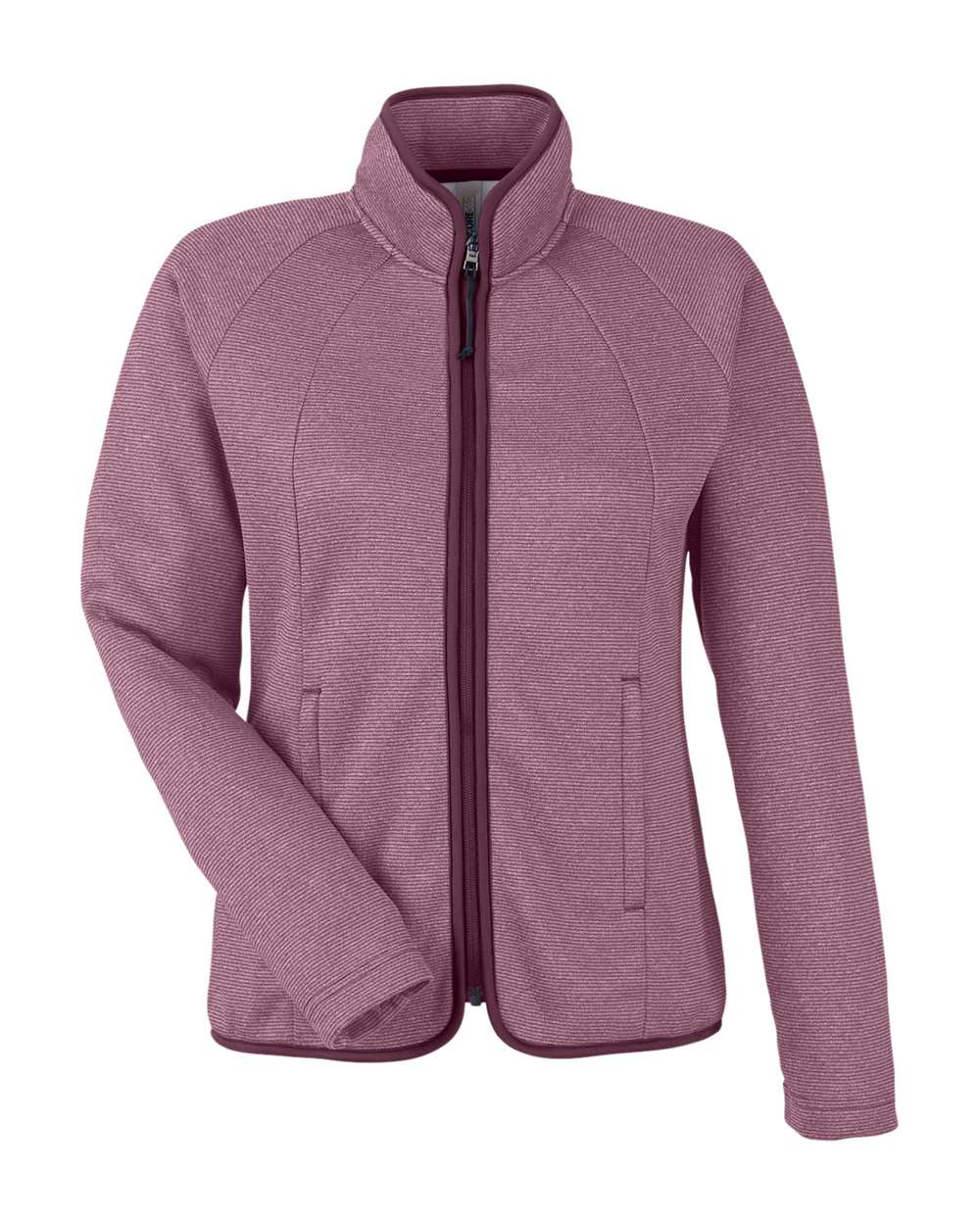 Front View of Burgundy/ White Women's Venture Heathered Stripe Full-Zip - CE72W