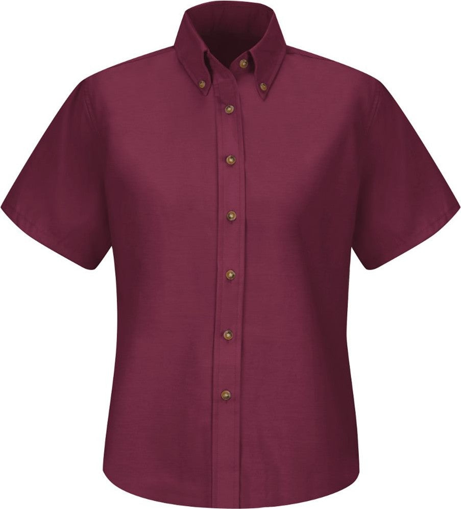 Front View of Burgundy Women's Poplin Dress Shirt - Extended Sizes - SP81EXT