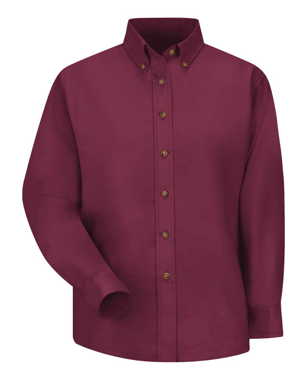 Front View of Burgundy Women&#39;s Poplin Dress Shirt - SP91