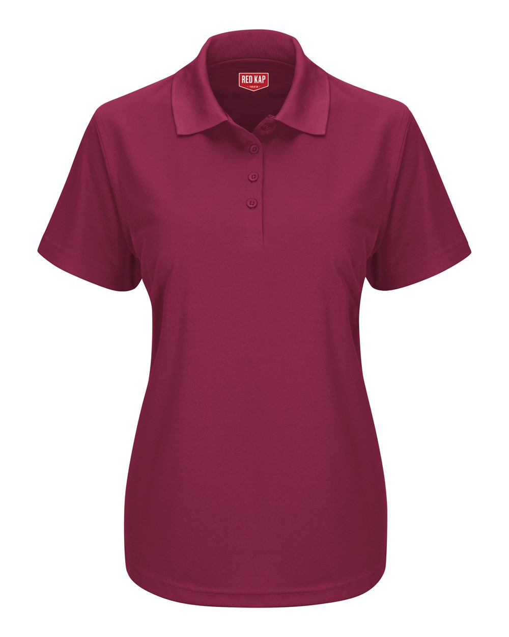 Front View of Burgundy Women's Short Sleeve Performance Knit Pocketless Core Polo - SK97